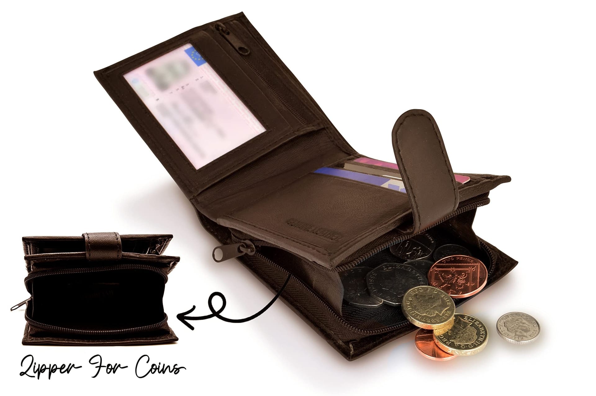 Woodland Leathers Woodland Leathers Men's Men's RFID Leather Wallet with Zip Coin Pocket in Brown - 4