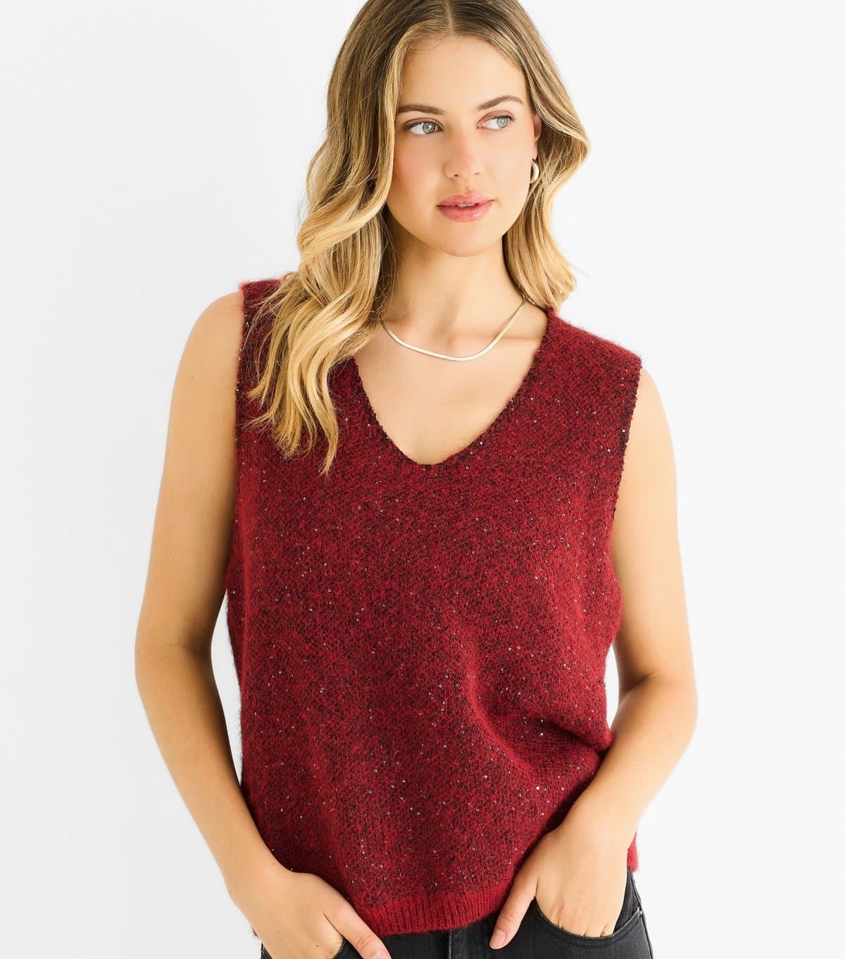 Gini London Women's Red Sparkle Knit Vest Gini London New Look