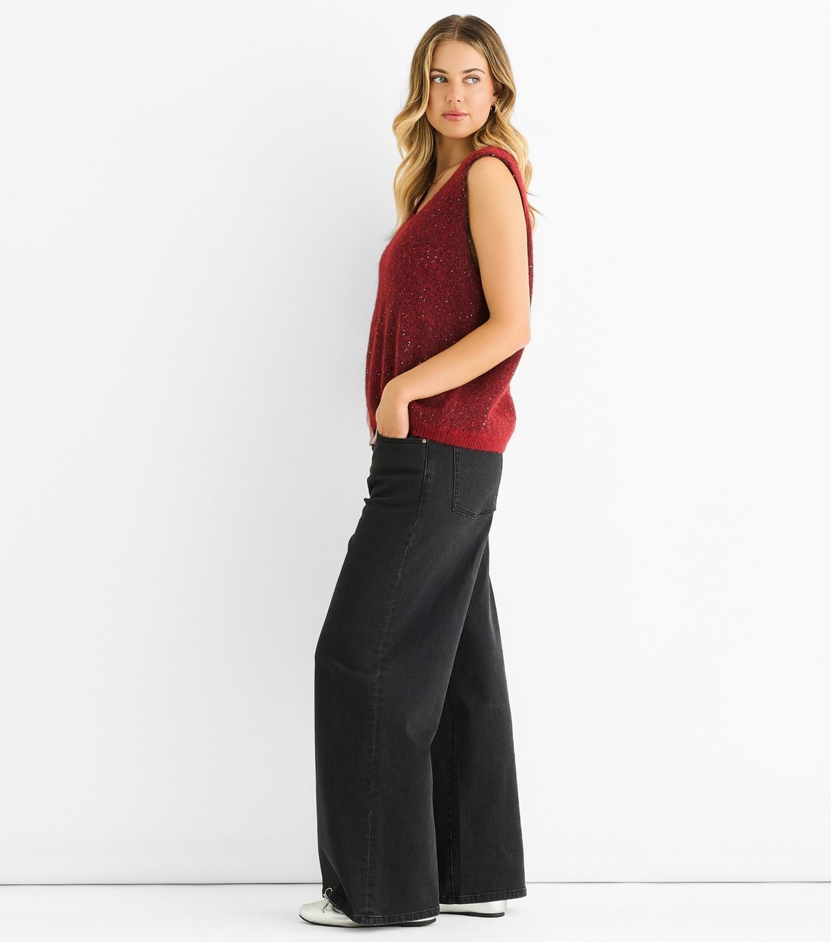 Gini London Women's Red Sparkle Knit Vest Gini London New Look - 3