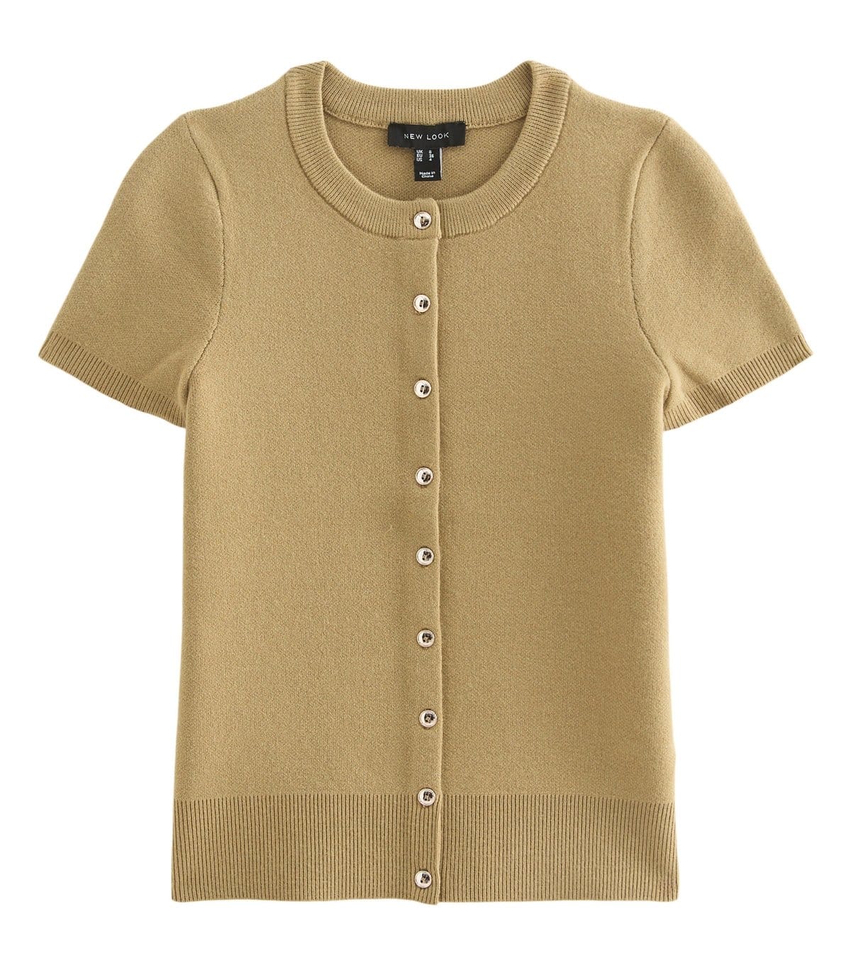 New Look Women's Green Compact Knit Cap Sleeve Buttoned Top New Look - 1