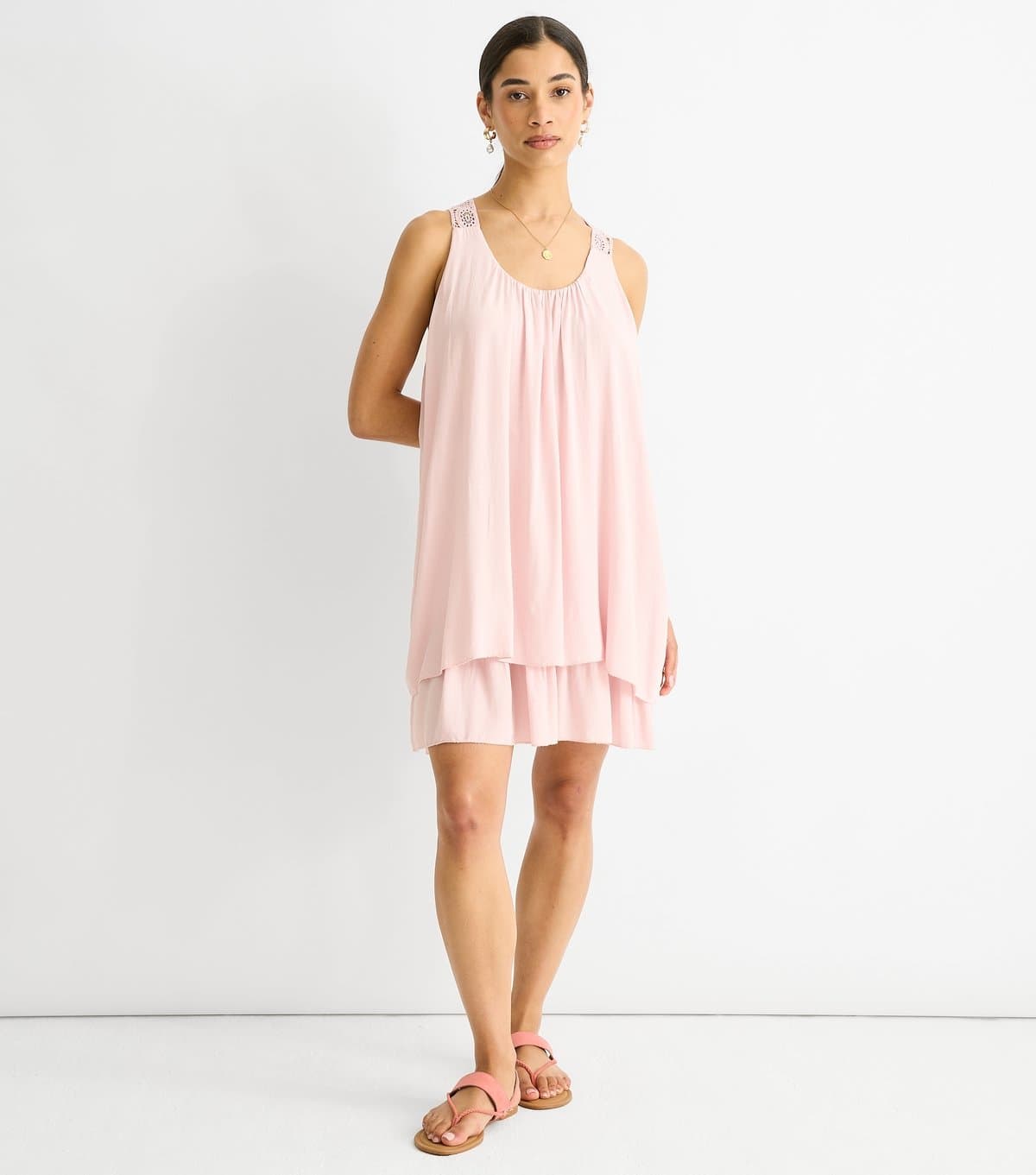 Gini London Women's Pink Crochet Layered Mini Dress Gini London New Look