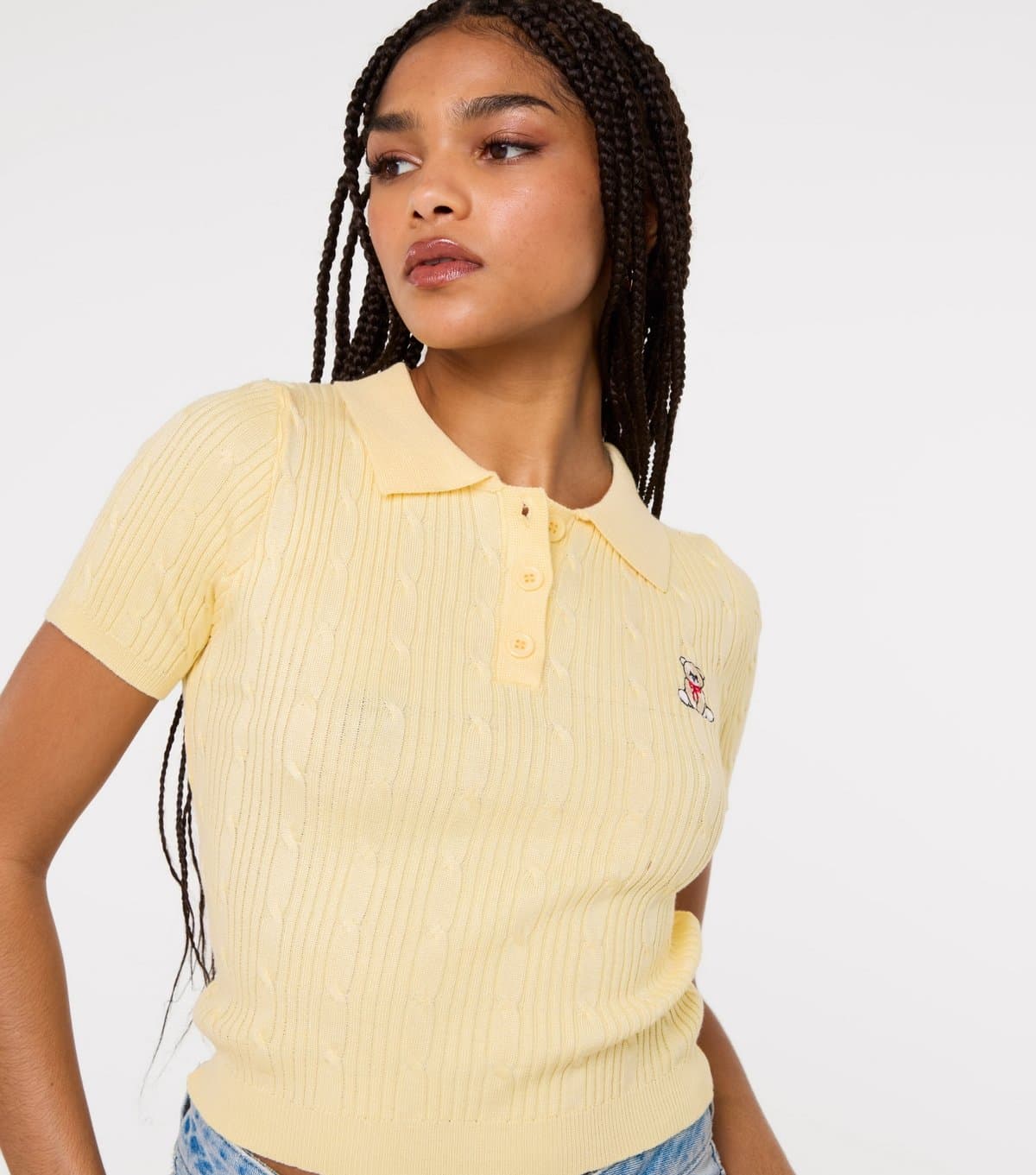 Pink Vanilla Women's Light Yellow Teddy Cable Knit Top Pink Vanilla New Look