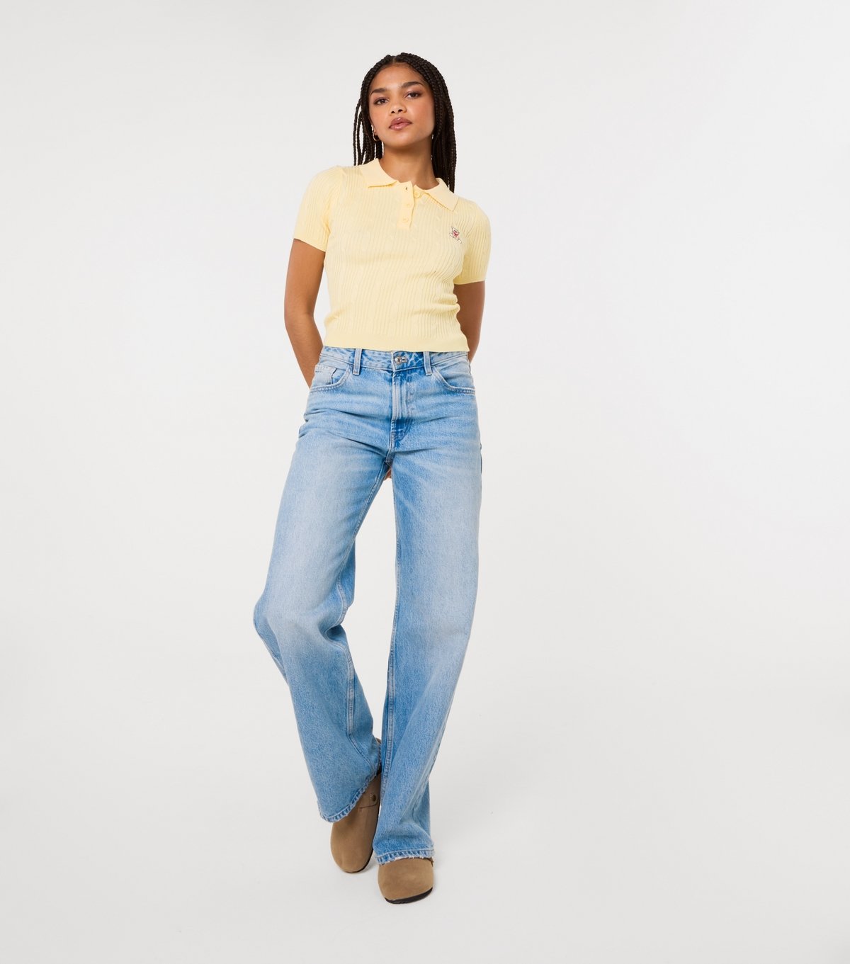 Pink Vanilla Women's Light Yellow Teddy Cable Knit Top Pink Vanilla New Look - 2