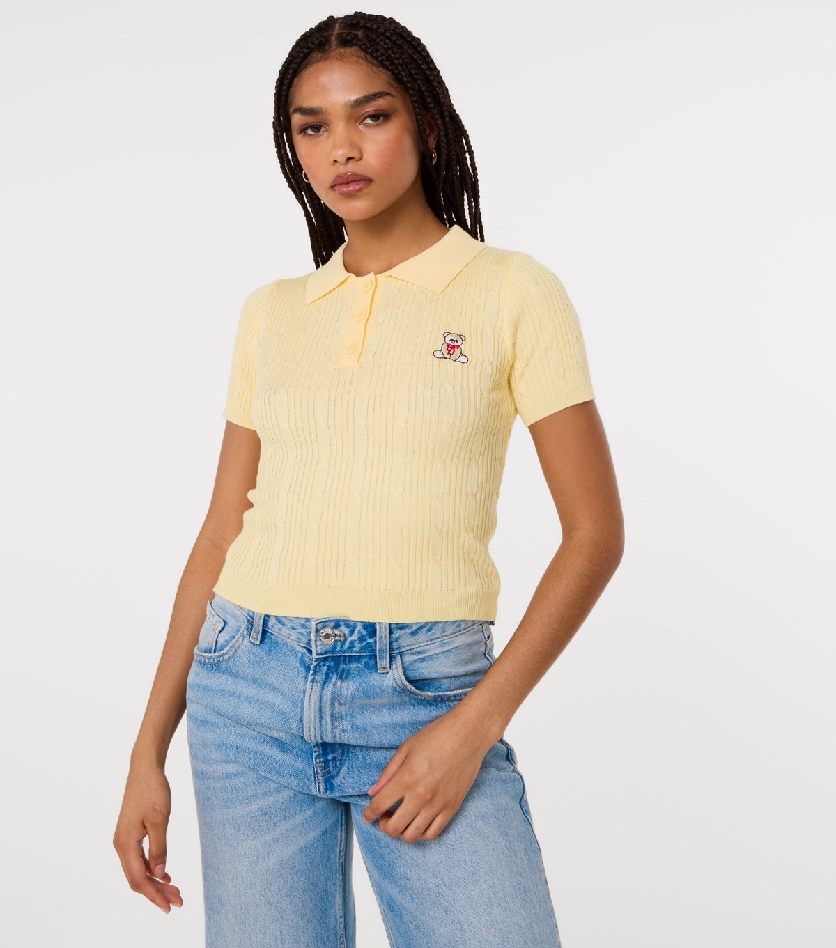 Pink Vanilla Women's Light Yellow Teddy Cable Knit Top Pink Vanilla New Look - 3