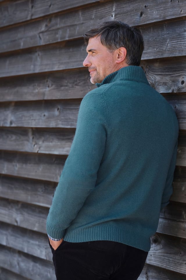 WoolOvers WoolOvers Men's Mens Lambswool Zip Neck Jumper in Teal - 3