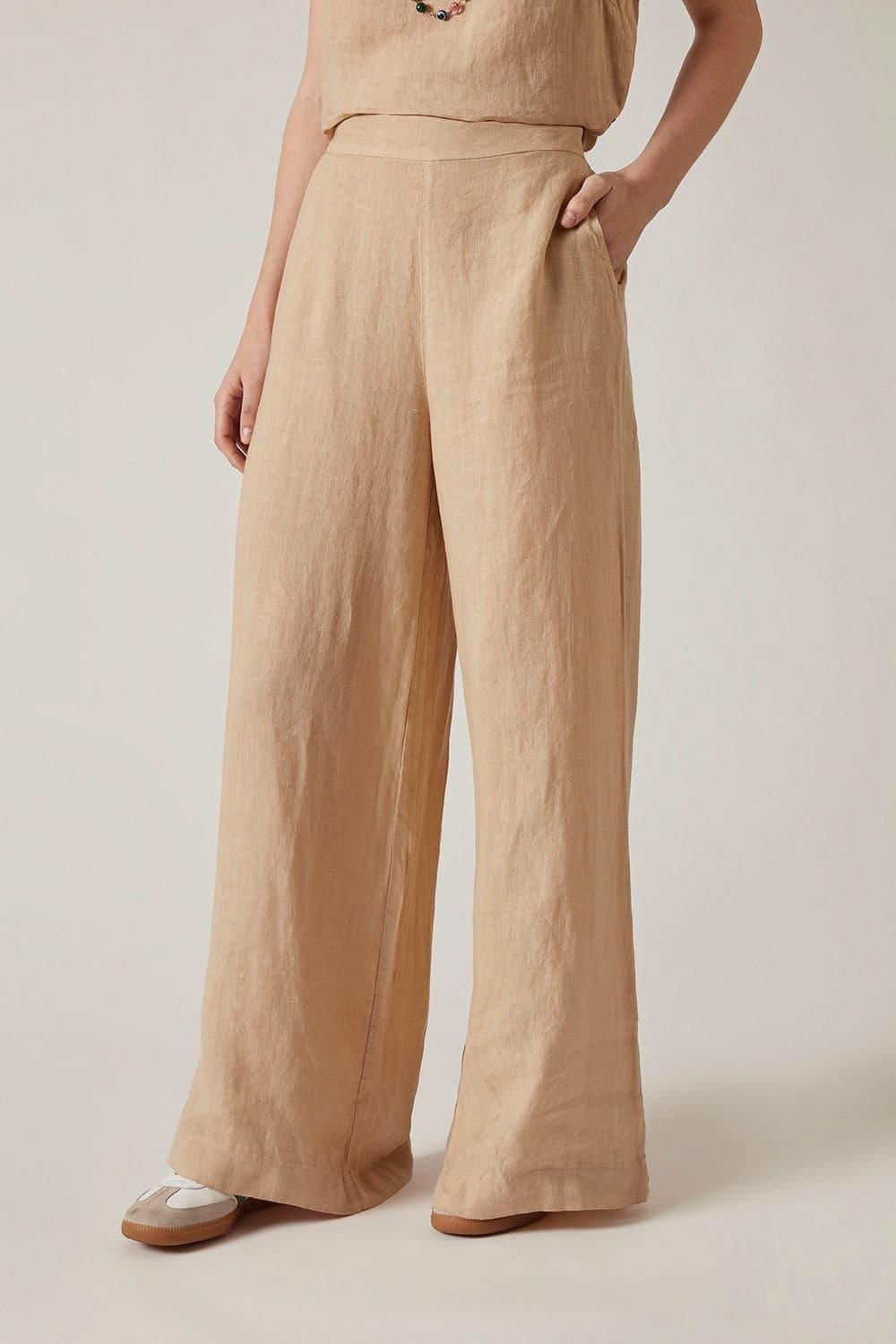 James Lakeland James Lakeland Light Sand Linen Wide-Leg Trousers