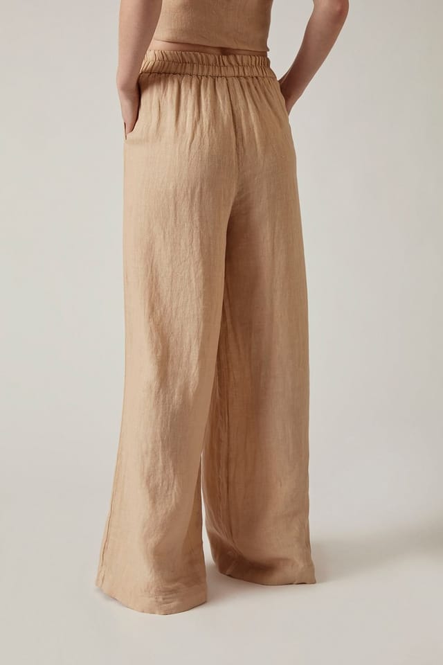 James Lakeland James Lakeland Women's Sand Linen Wide-Leg Trousers in Light Sand - 2