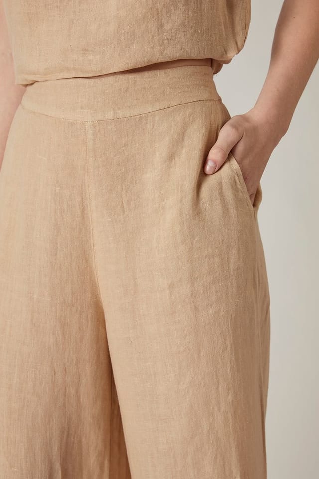 James Lakeland James Lakeland Women's Sand Linen Wide-Leg Trousers in Light Sand - 3