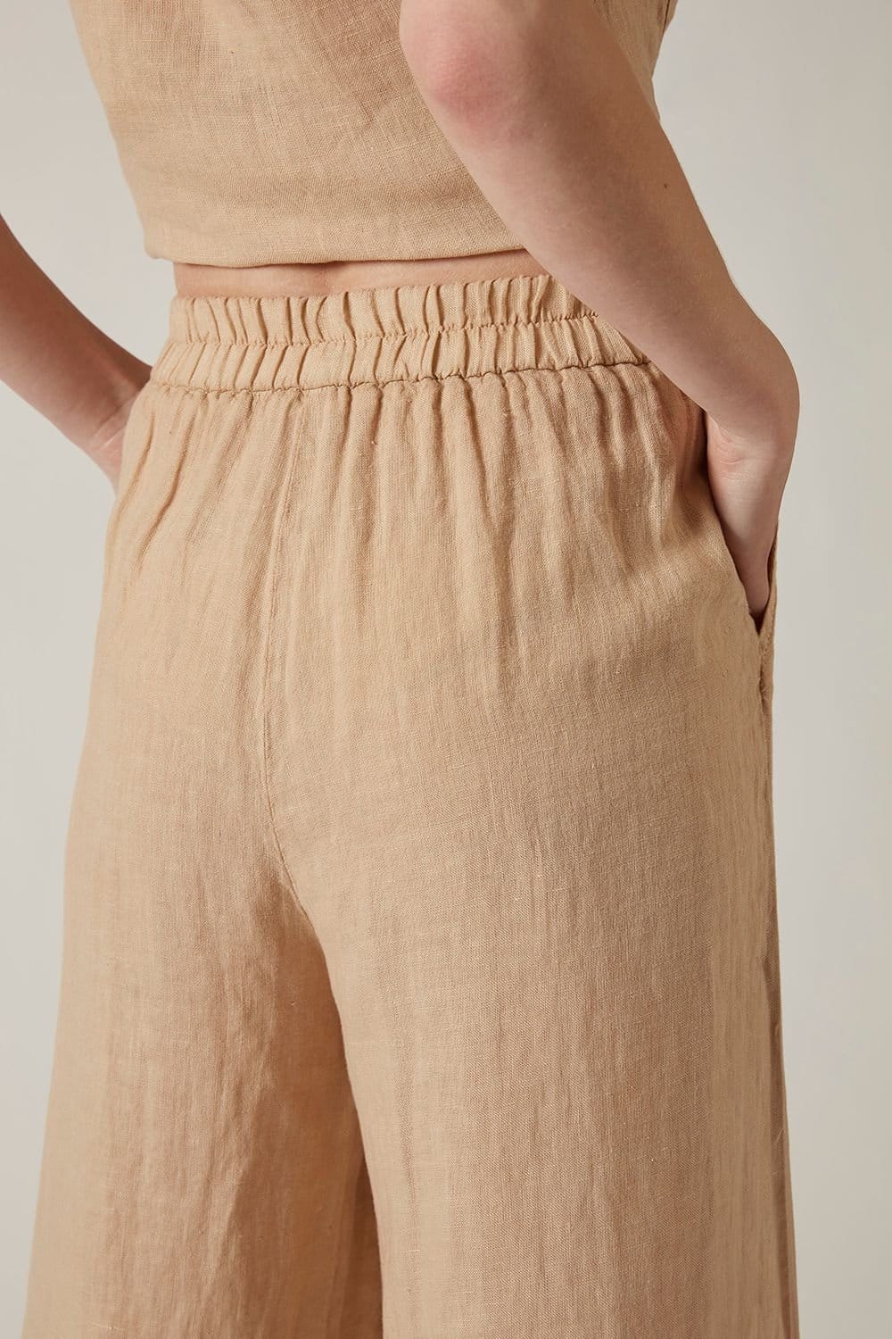 James Lakeland James Lakeland Women's Sand Linen Wide-Leg Trousers in Light Sand - 4