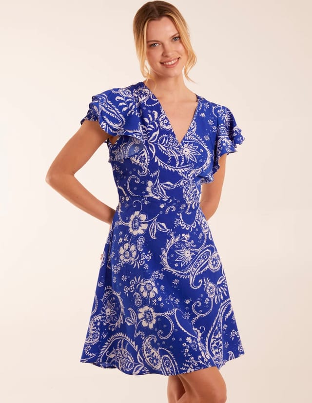 Blue Vanilla Frill Sleeve Wrap Belted Mini Dress - 3