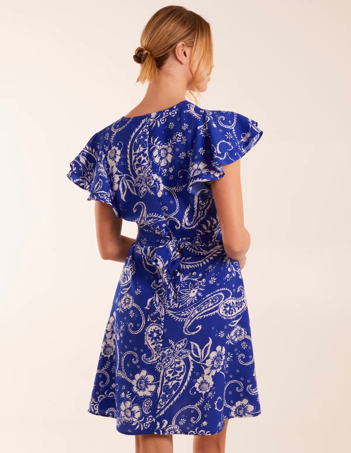 Blue Vanilla Frill Sleeve Wrap Belted Mini Dress - 4