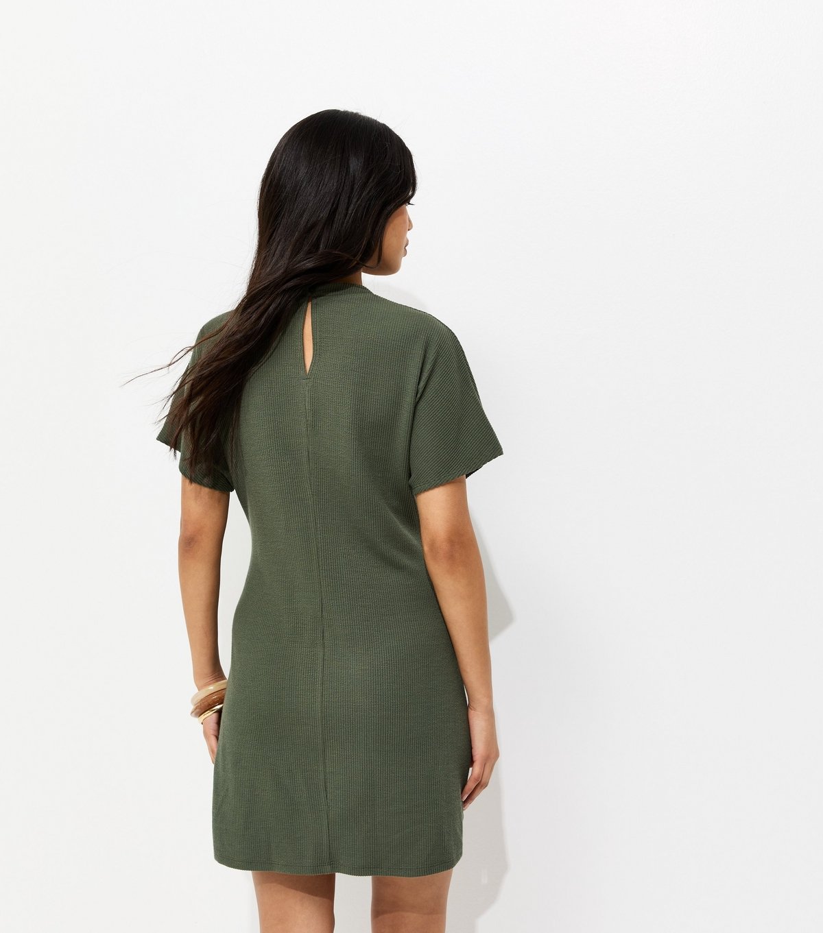 New Look Women's Khaki Ribbed Faux Button Twist Mini Dress New Look - 4