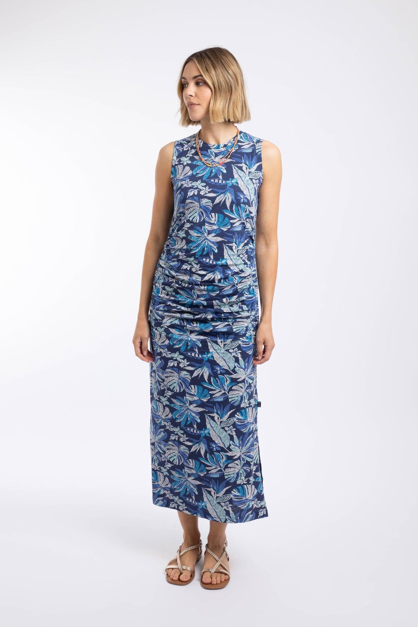 Weird Fish Weird Fish Women's Tansley Printed Sleeveless Midi Dress in Dark Indigo - 4