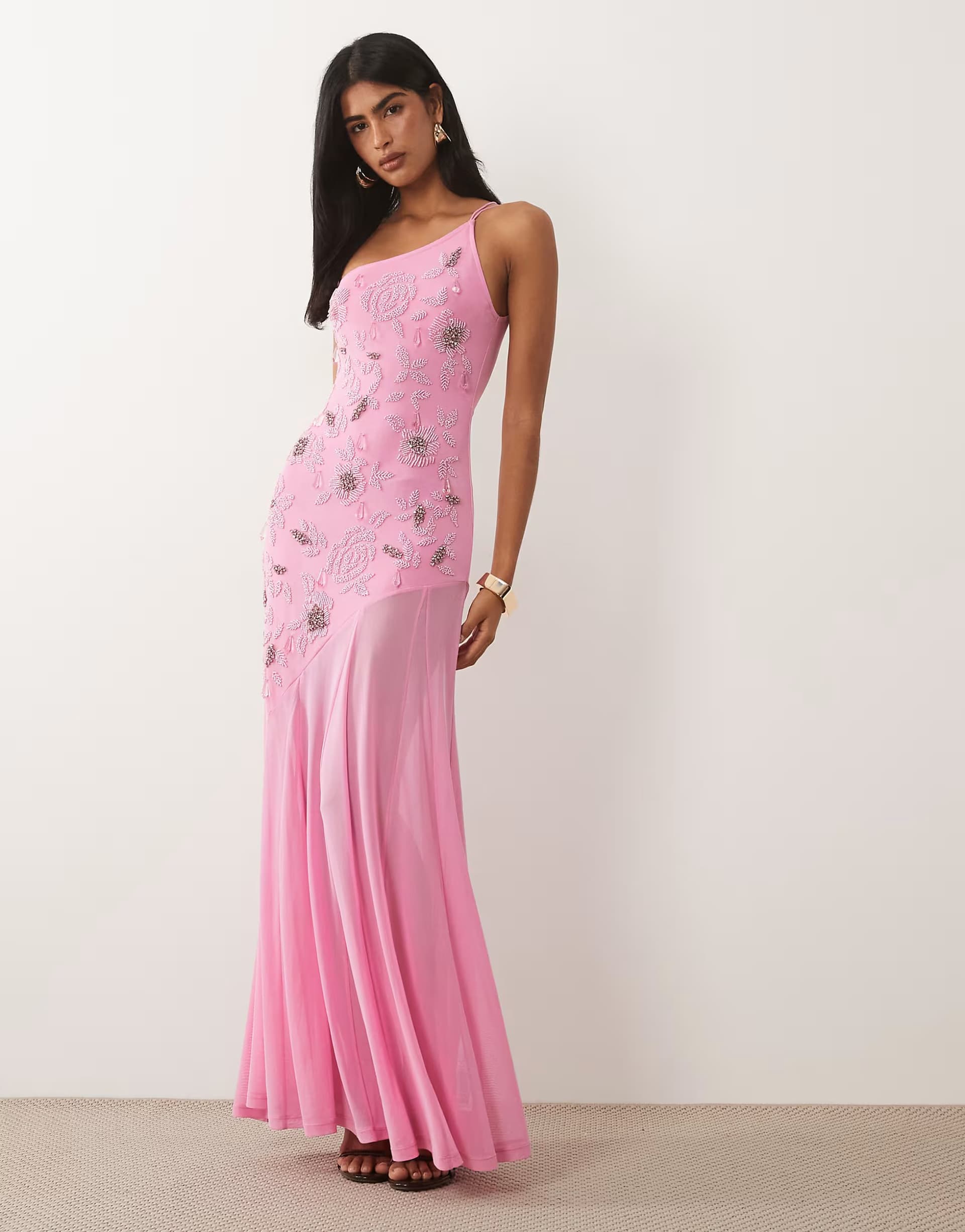 ASOS ASOS DESIGN one shoulder embellished maxi dress in pink