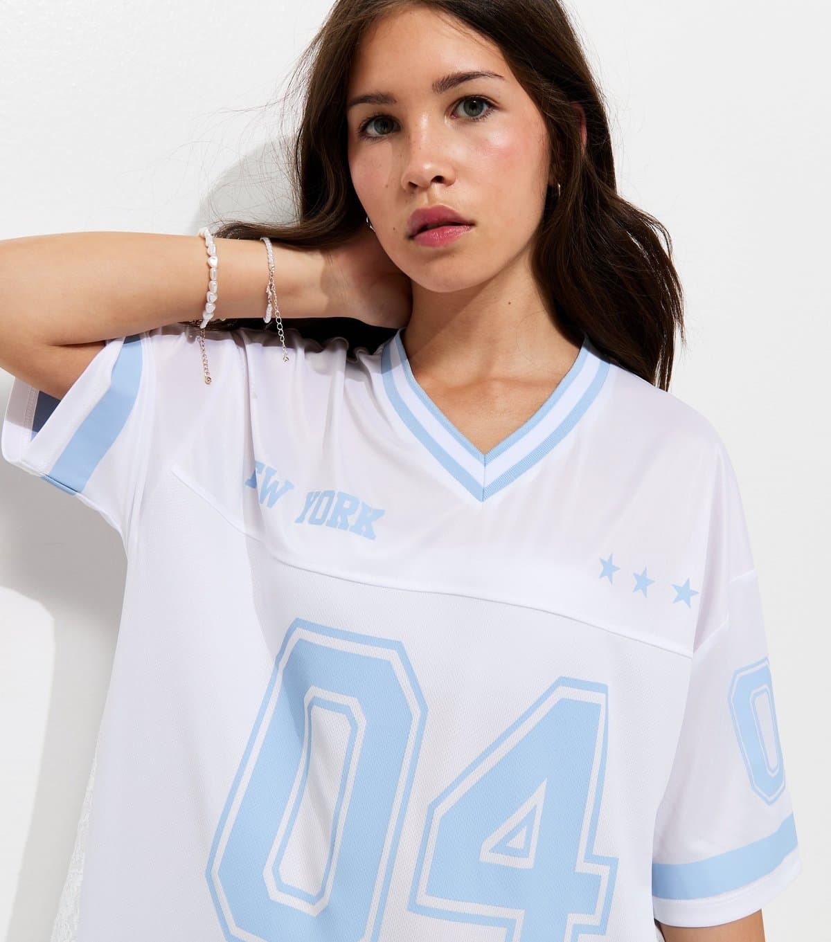 New Look Girls' White 04 New York Print Football Top New Look