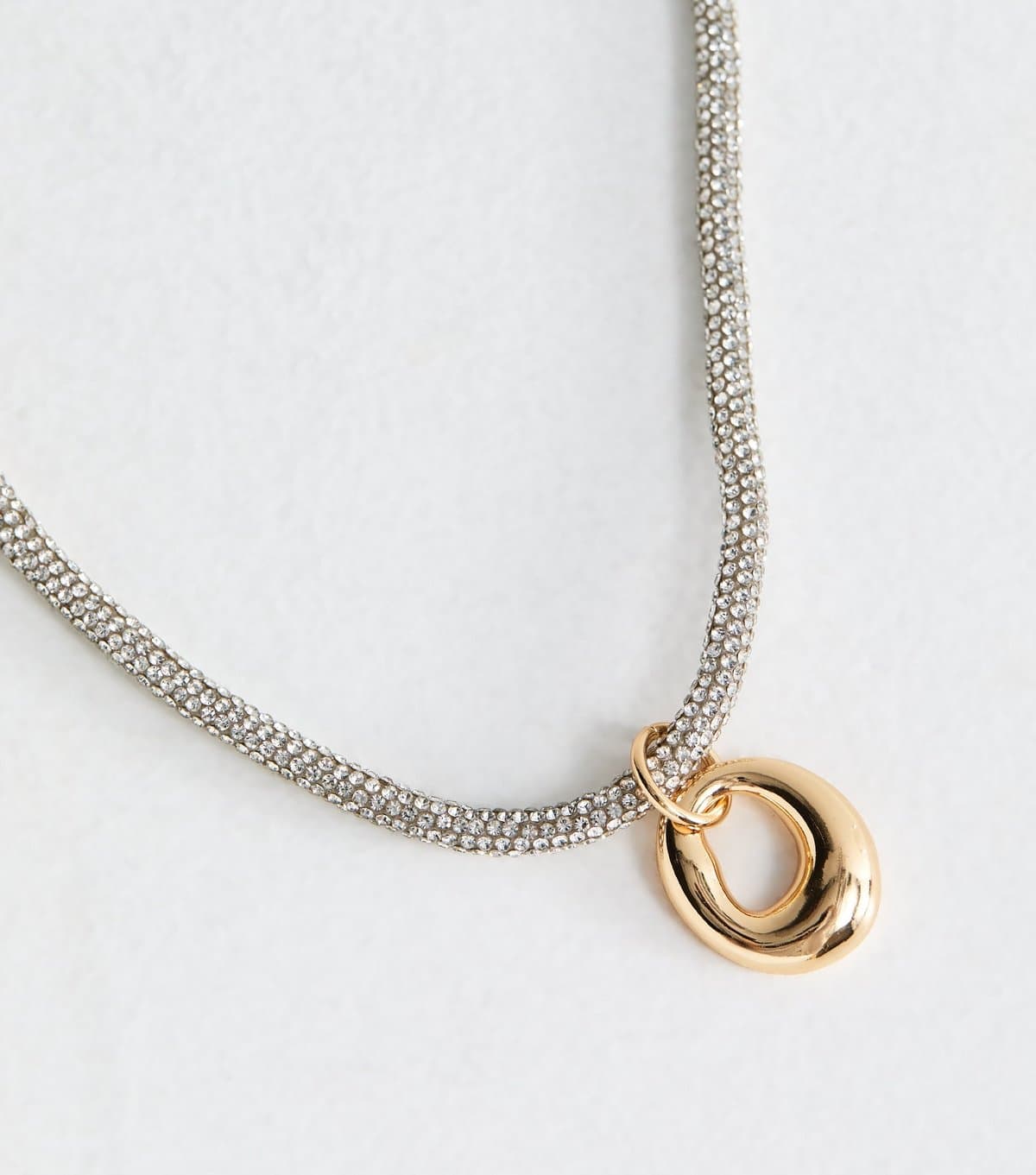 New Look Gold Tone Chunky Diamant?� Rope Oval Pendant Necklace New Look