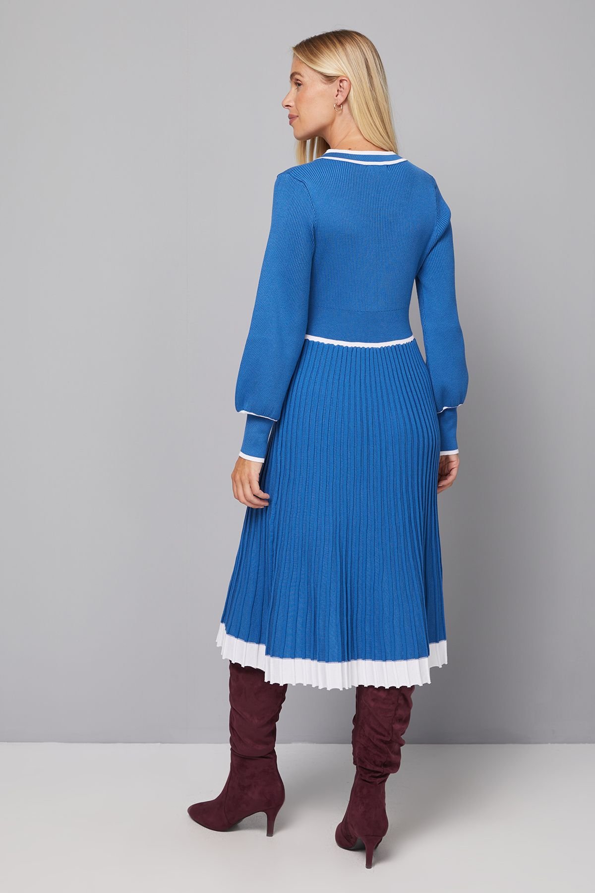 Wallis Wallis Women's Petite Cobalt Zip Front Pleated Knitted Midi Dress - 4