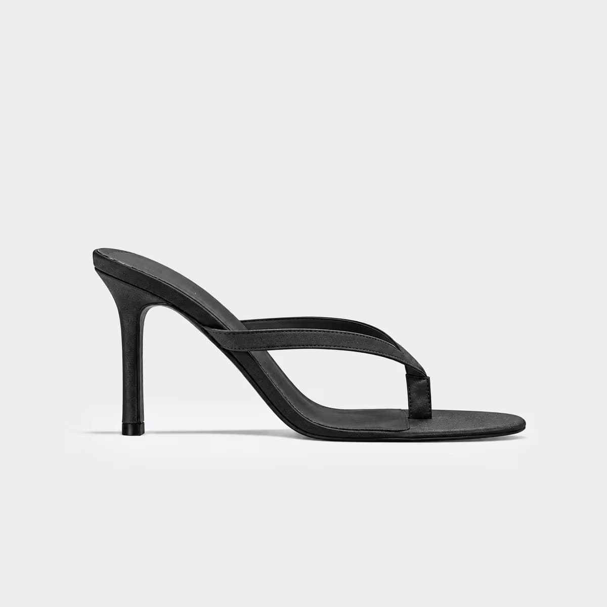 EGO Rain Thong Strap Stiletto Heel Mule In Black Satin, Women's Size UK 3