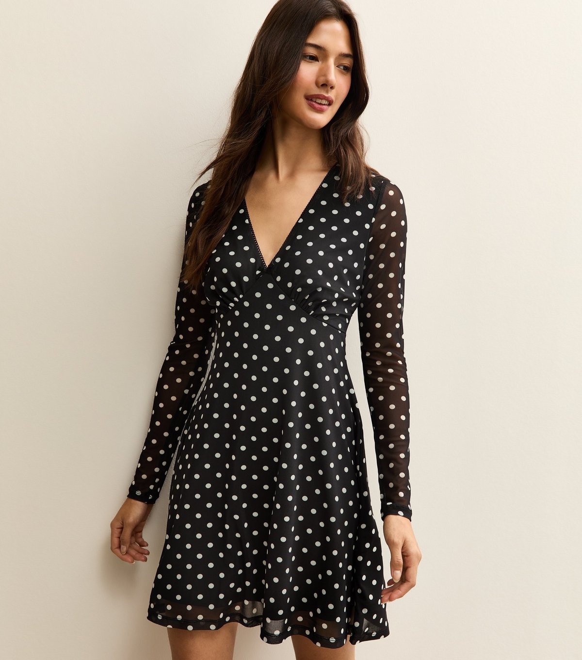 New Look Women's Black Mesh Polka Dot Mini Dress New Look - 2