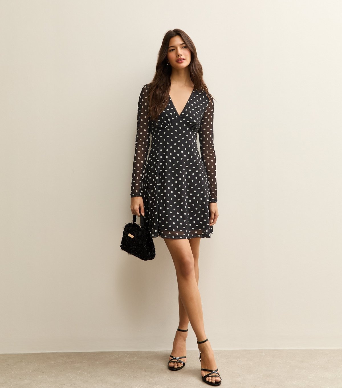 New Look Women's Black Mesh Polka Dot Mini Dress New Look - 3