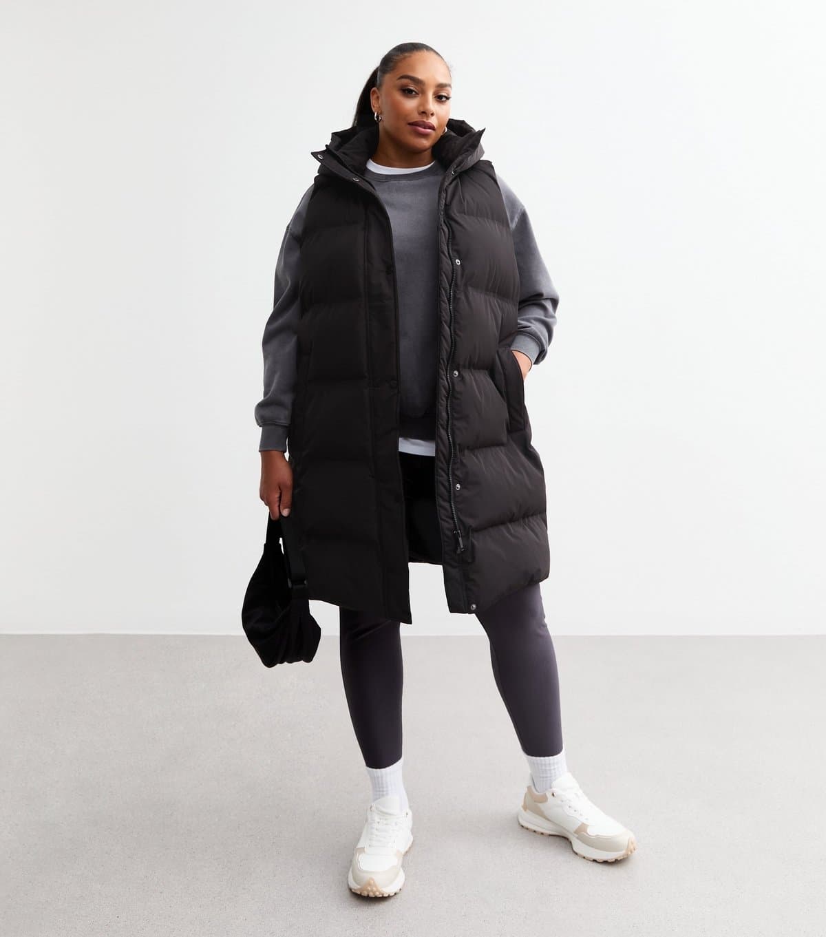 New Look Women's Plus Size Black Midi Padded Gilet Curves New Look
