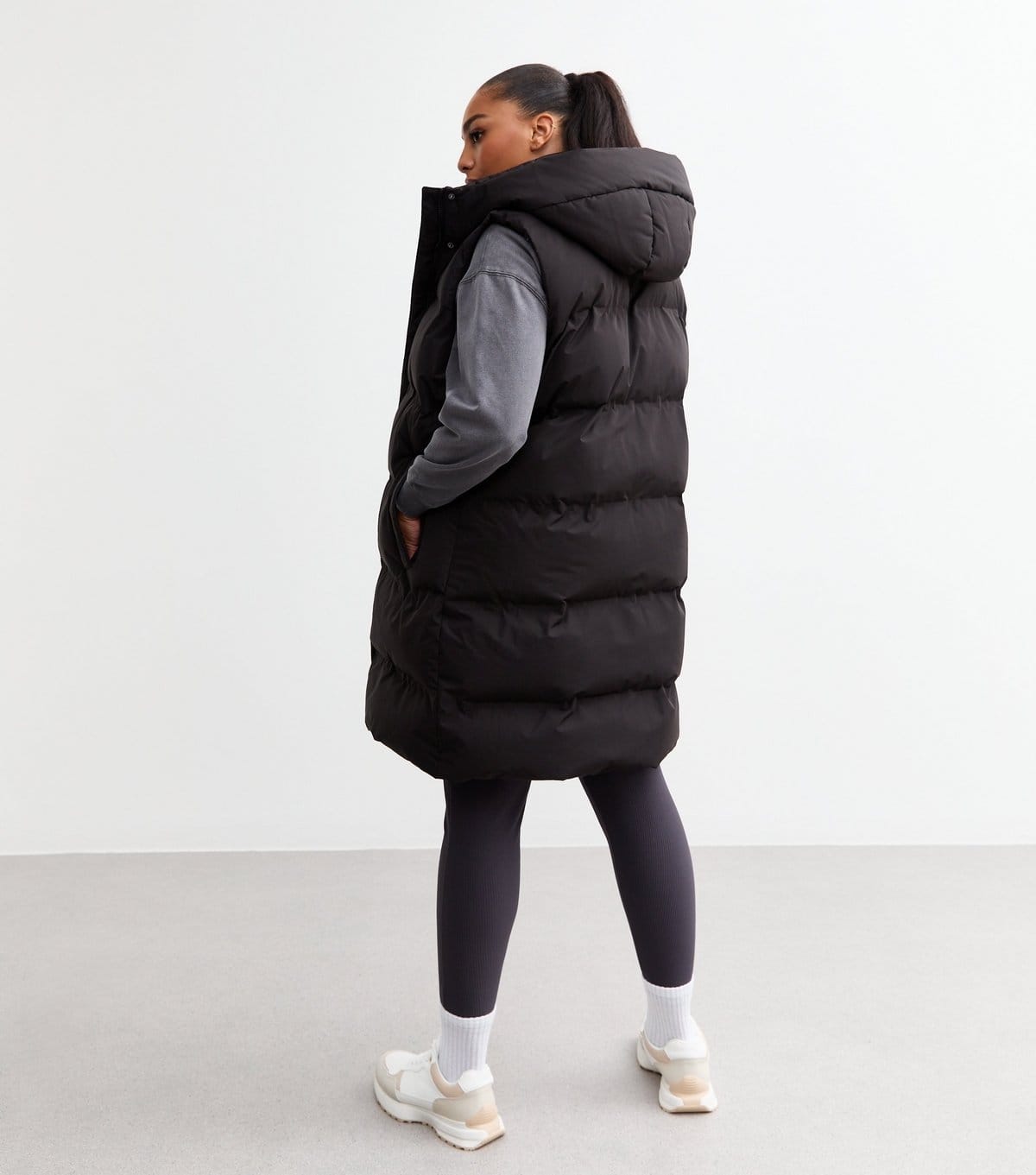 New Look Women's Plus Size Black Midi Padded Gilet Curves New Look - 4