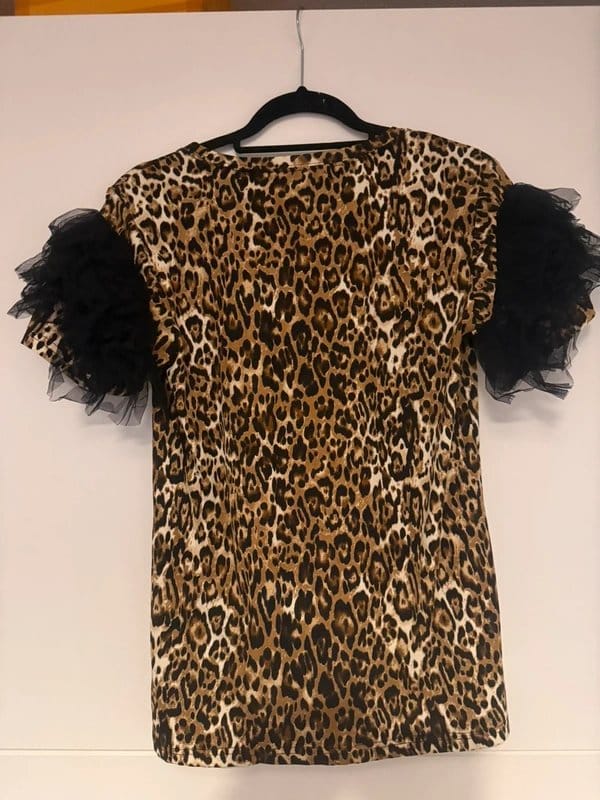 New Look Leopard Print Tulle Sleeve T-Shirt, Size 8