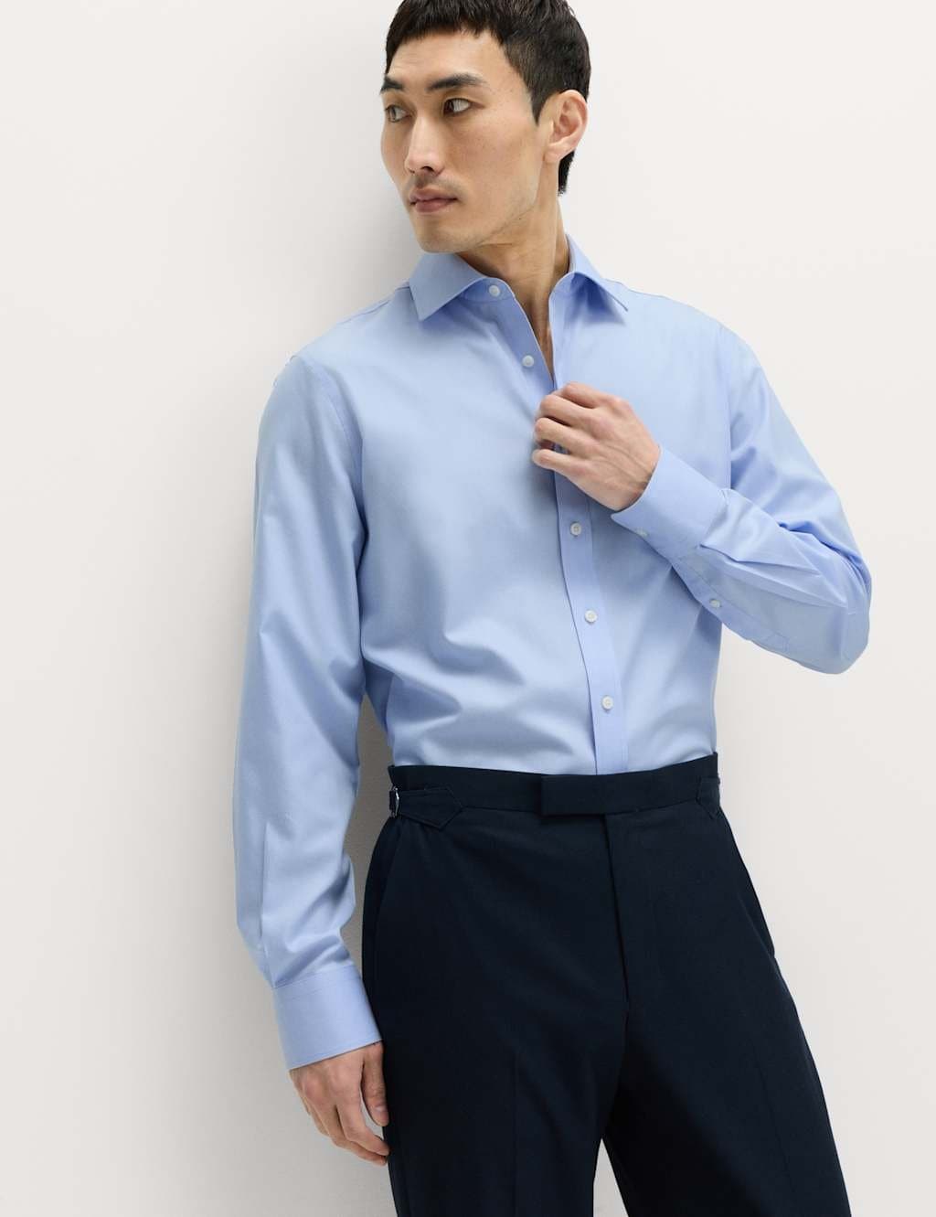 Marks & Spencer M&S Regular Fit Ultimate Non Iron Cotton Shirt Light Blue