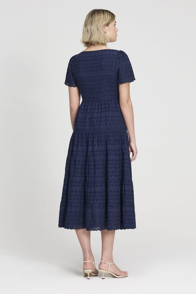 Finery London Finery London Women's Jemma Cotton Broderie Tiered Midi Dress in Mid Navy - 3