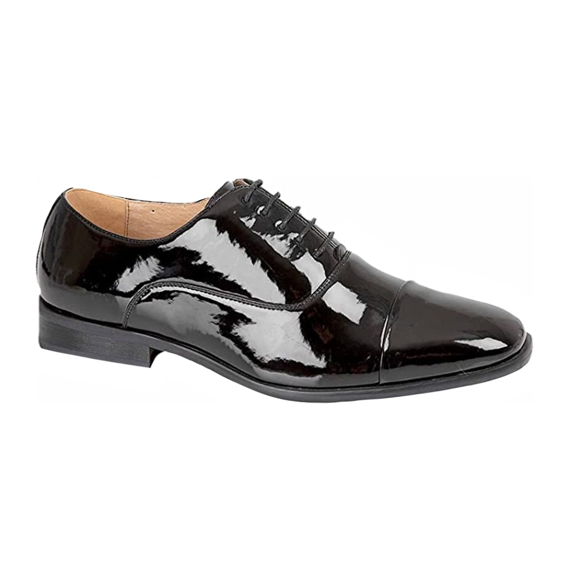 Goor Goor Men's Pleated Cap Oxford Tie Patent Shoes in Black