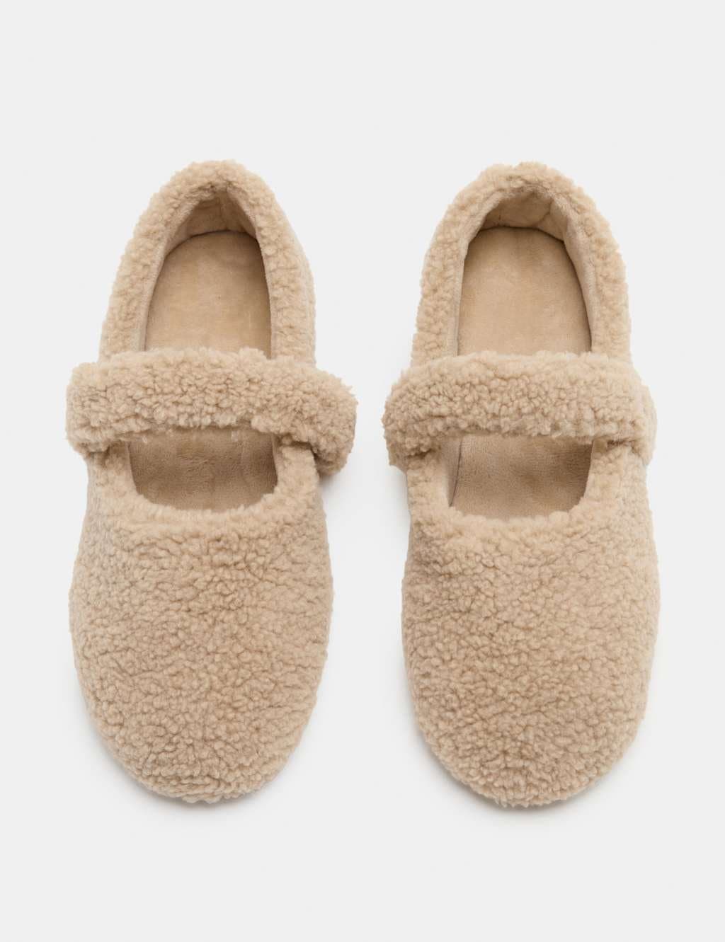 Marks & Spencer M&S Borg Mary Jane Ballet Slippers Natural