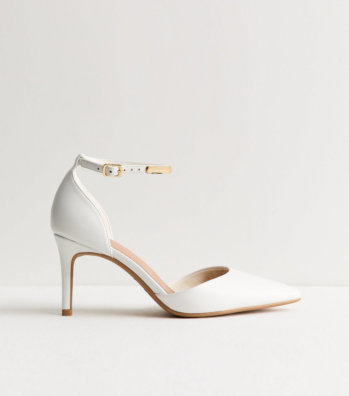 New Look Women's White Faux Leather Gold Trim Pointed Pumps Vegan New Look - 2