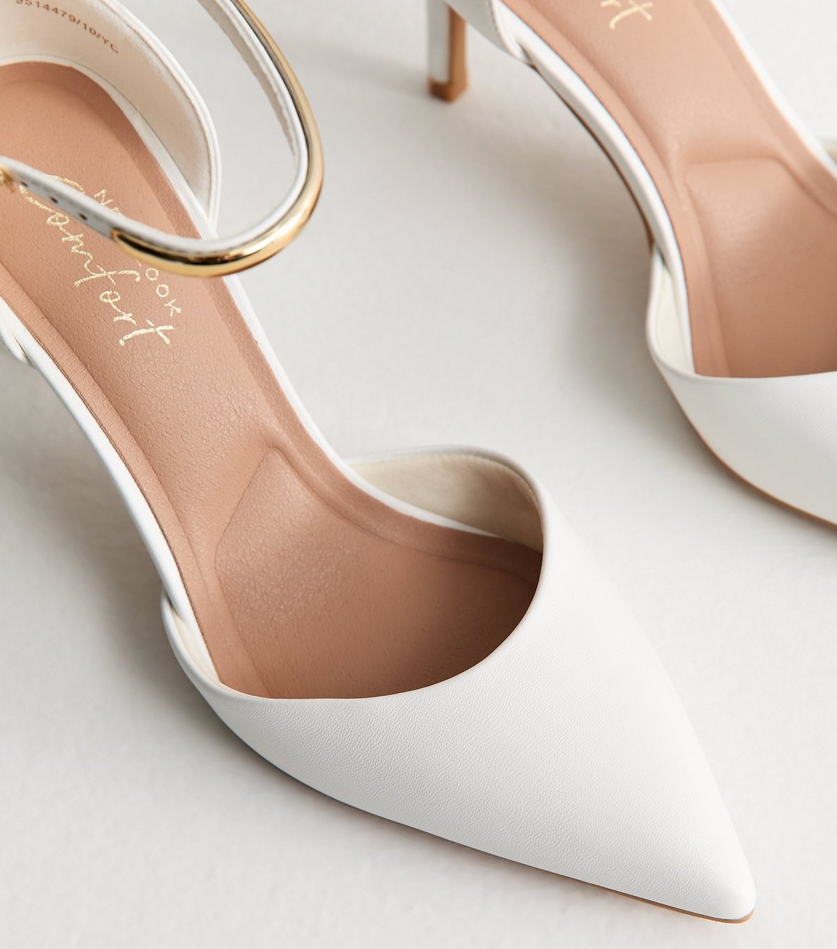 New Look Women's White Faux Leather Gold Trim Pointed Pumps Vegan New Look - 3