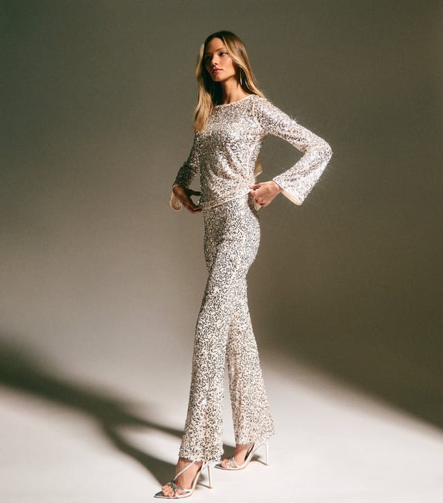 New Look Women's Silver Sequin Flared Trousers New Look - 2