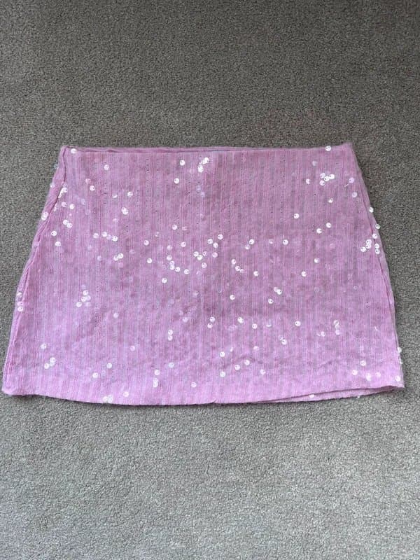 Bershka baby pink sequin mini skirt