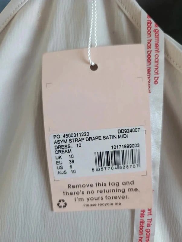 Missguided Cream Asymmetric Satin Midi Dress UK 10