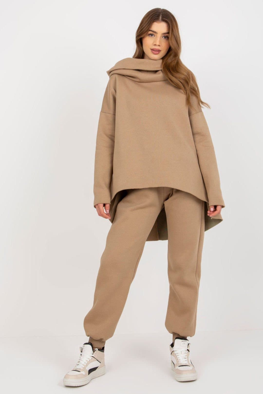 Love Lace Love Lace Beige Hooded Sweatshirt & Tie Waist Pants Set