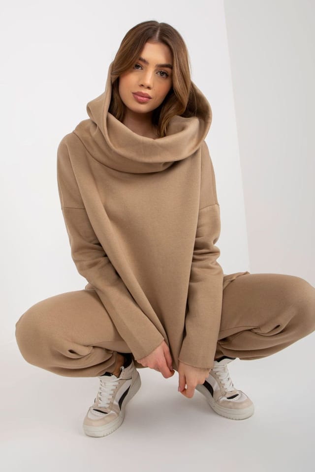 Love Lace Love Lace Women's Hooded Sweatshirt & Tie Waist Pants Set Style 177010 in Beige - 2