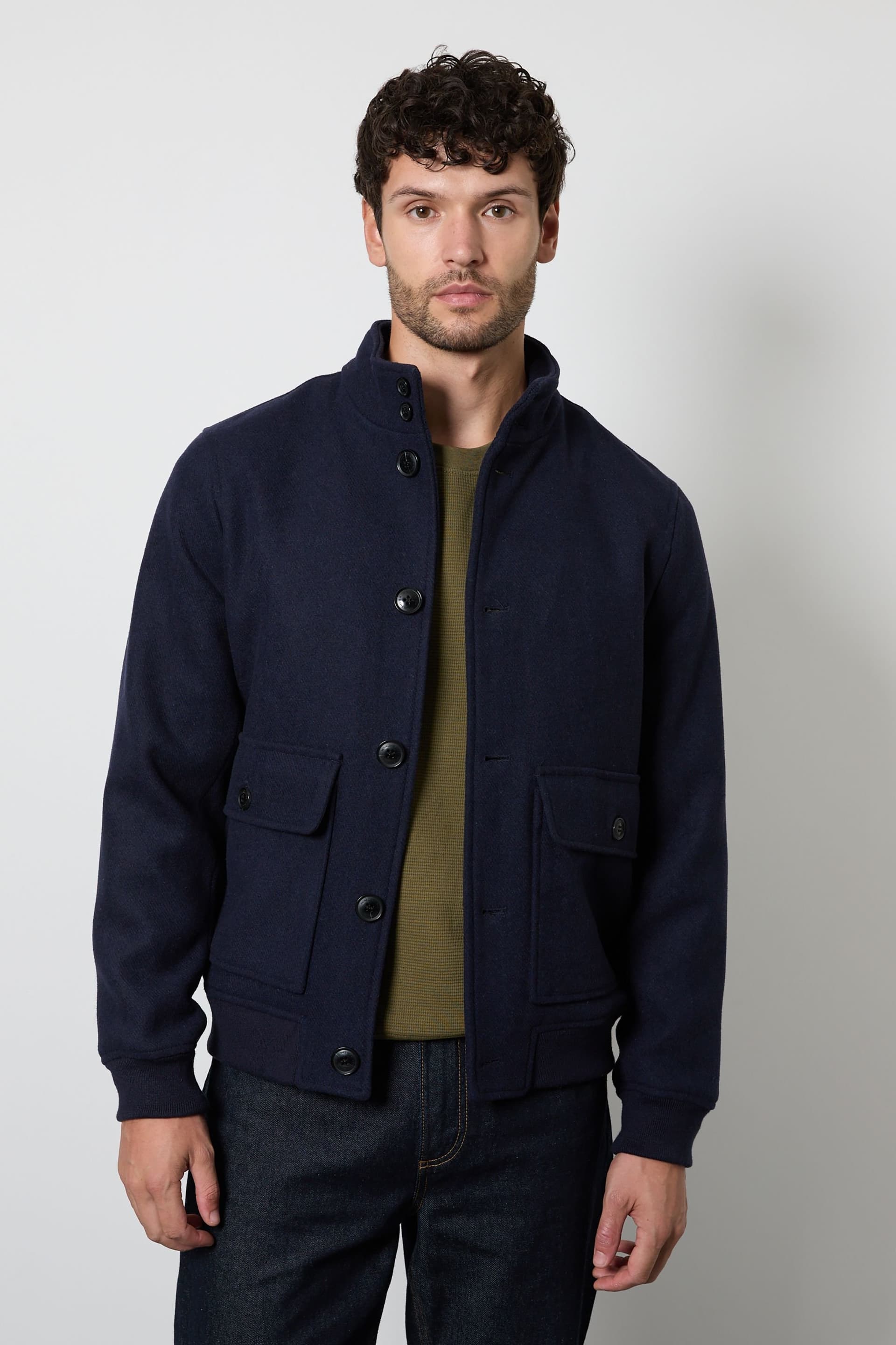 Burton Burton Men's Navy Funnel Neck Wool Blend Coat