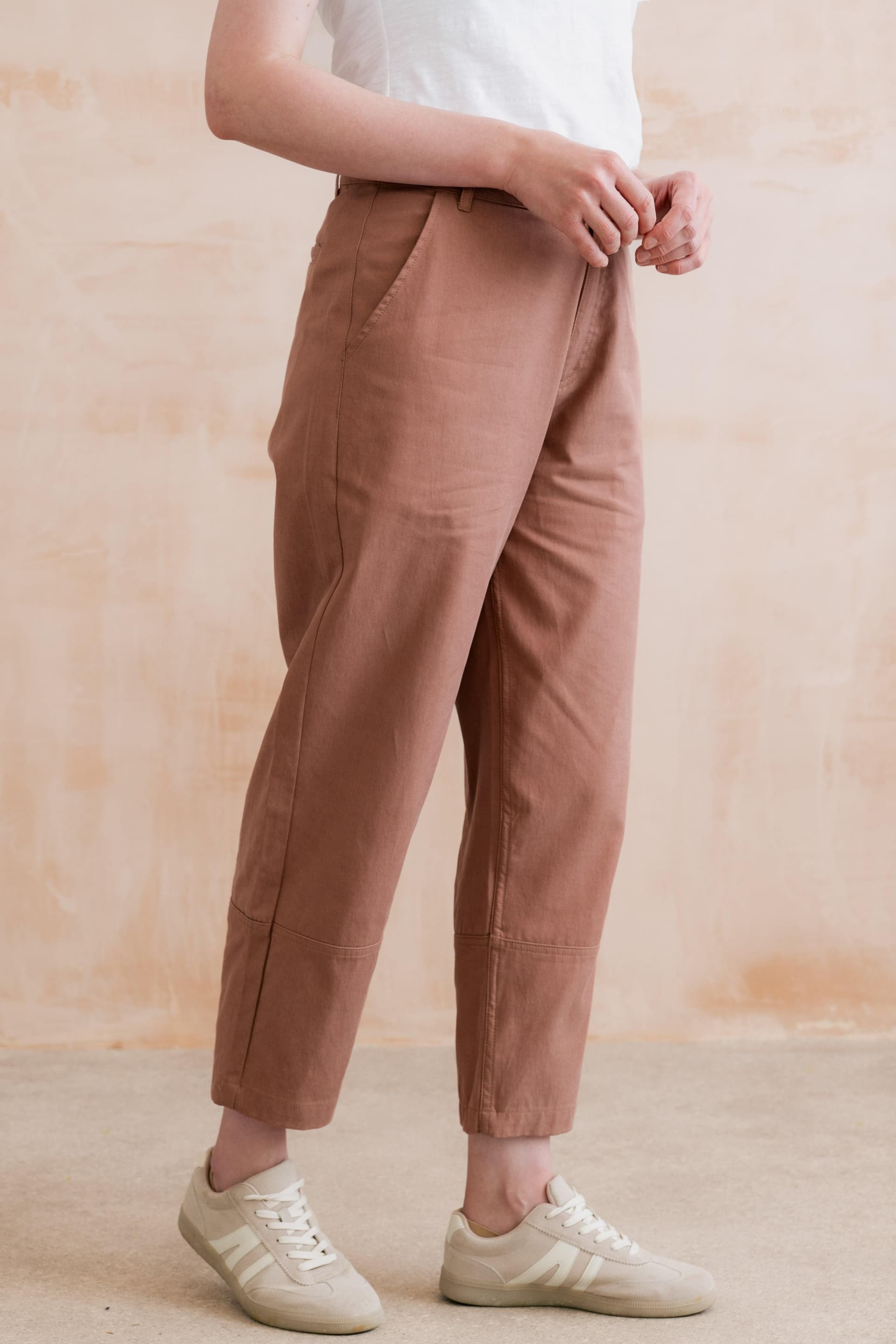 Lily & Me Lily & Me Pink Cotton Tapered Leg Cropped Trousers