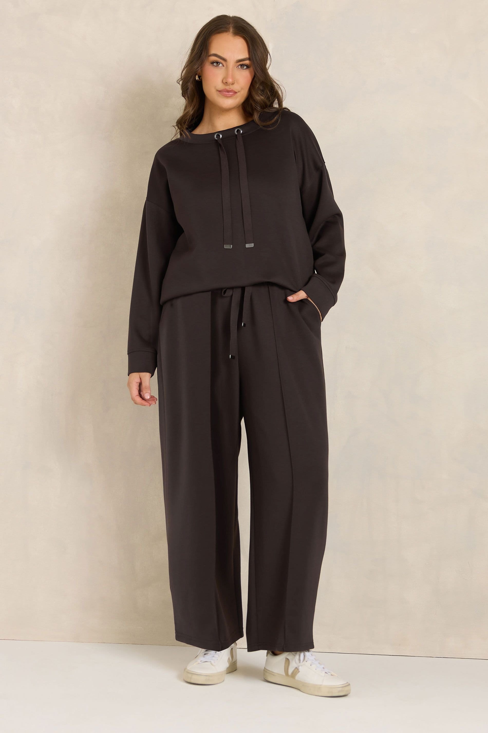 Evans Evans Women's Luxe Sweatshirt & Joggers Set in Chocolate - 4