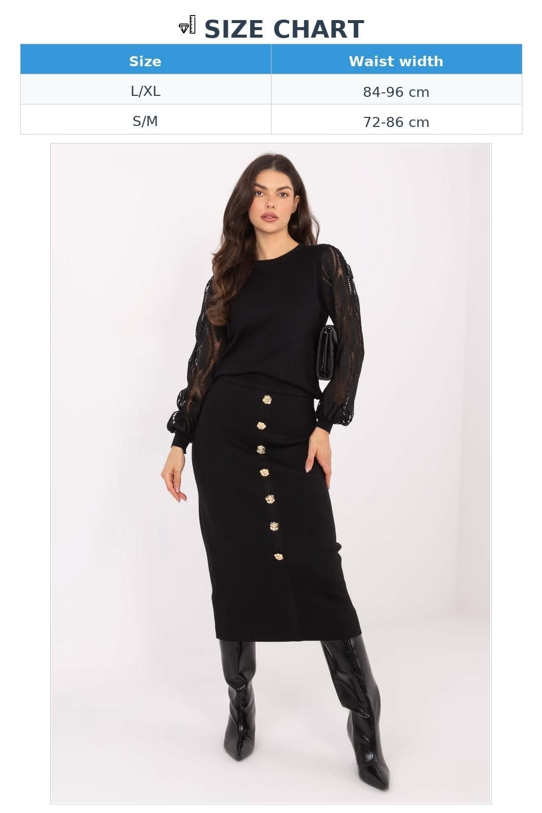 Love Lace Love Lace Women's Elegant Viscose Polyester Midi Knit Skirt in Black - 4