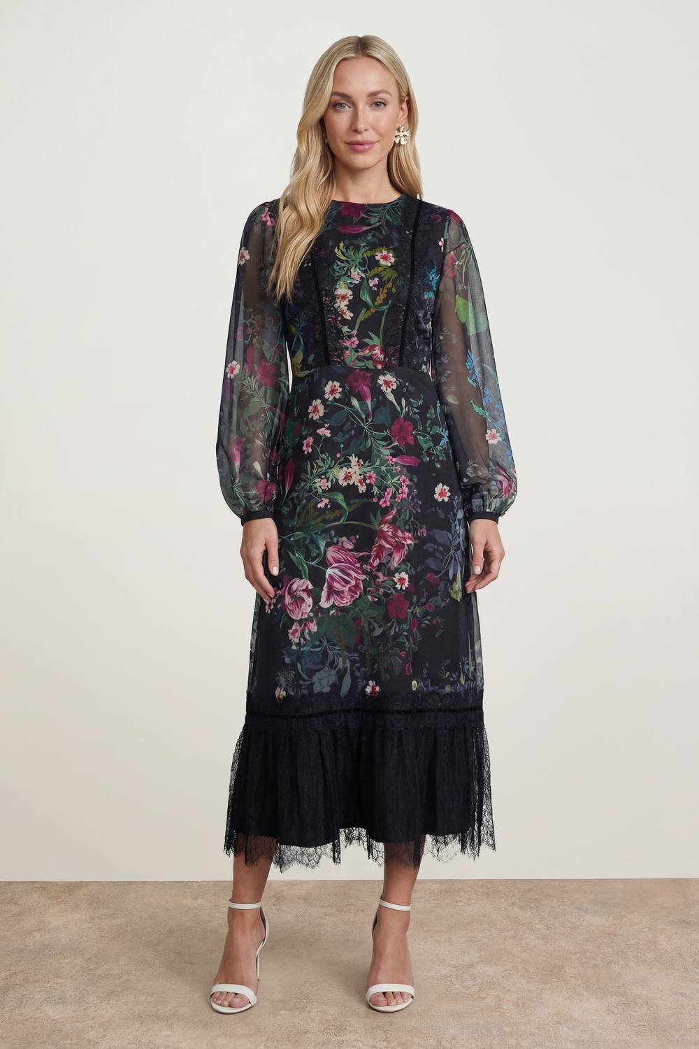 Oasis Oasis Women's Yoryu Chiffon Printed High Neck Maxi Dress in Purple - 2