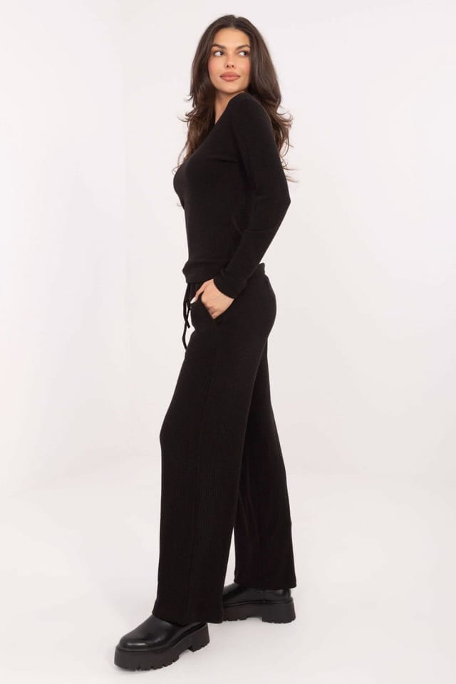 Love Lace Love Lace Women's Comfort Knit Wide Leg Trousers High Waist in Black - 2