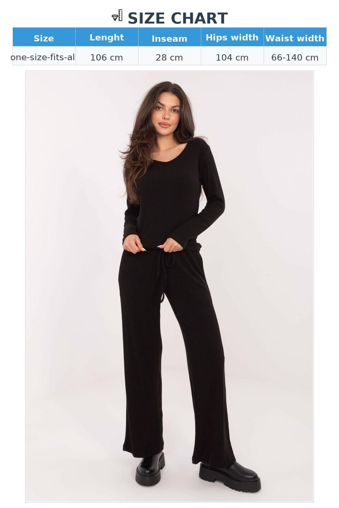 Love Lace Love Lace Women's Comfort Knit Wide Leg Trousers High Waist in Black - 4