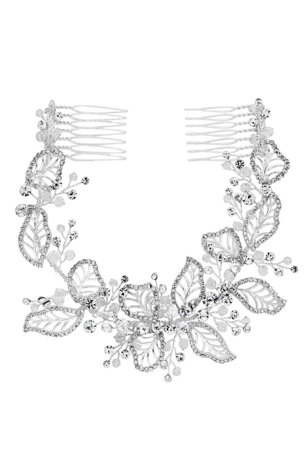 Jon Richard Jon Richard Women's Silver Plated Clear Crystal Olivia Pave Leaf Double Hair Comb - Gift Pouch