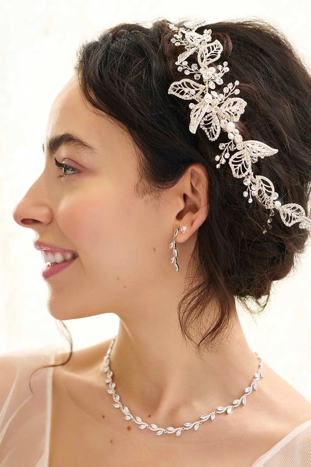 Jon Richard Jon Richard Women's Silver Plated Clear Crystal Olivia Pave Leaf Double Hair Comb - Gift Pouch - 2