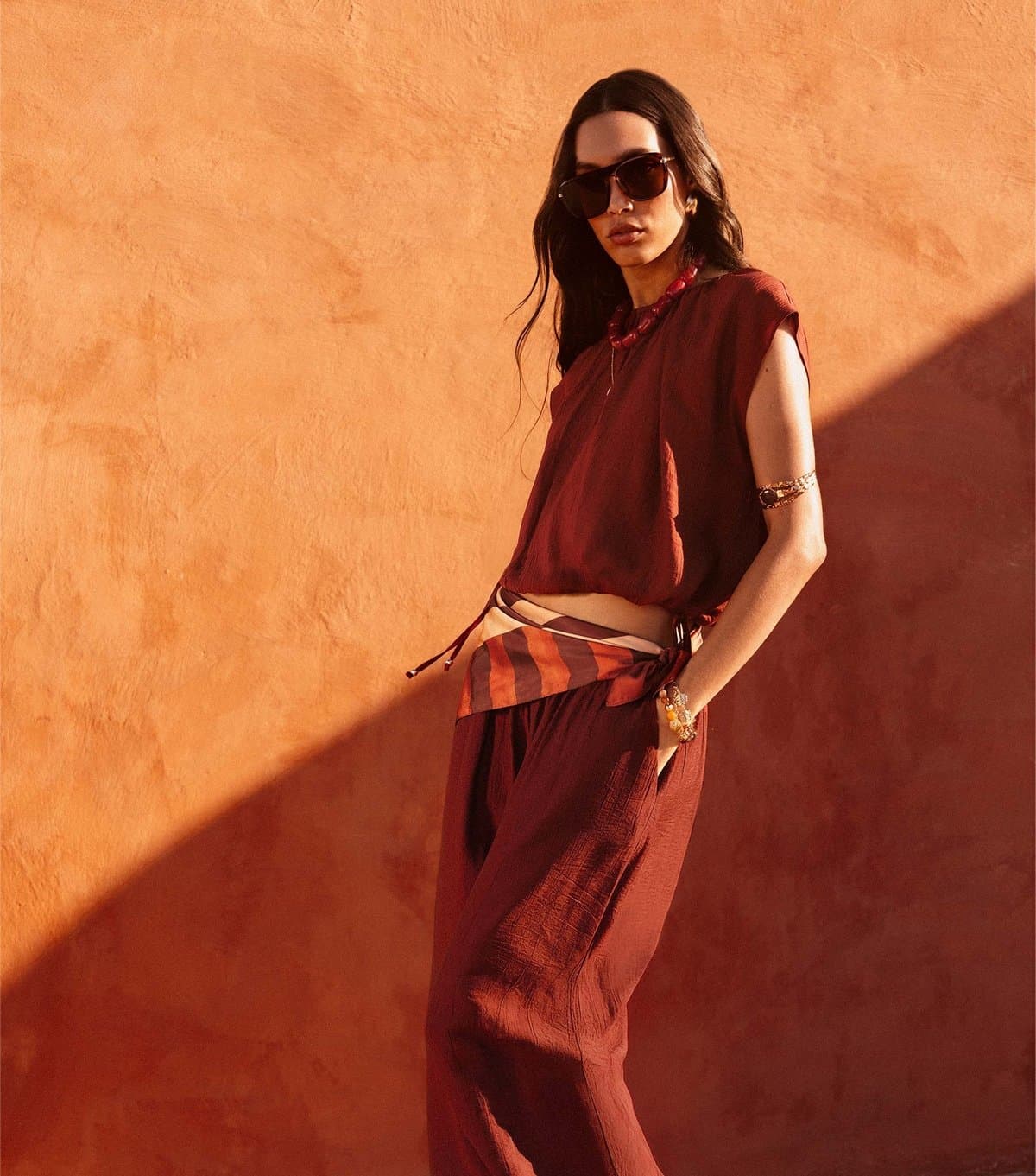 New Look Women's Dark Red Wide Cuffed Textured Trousers New Look