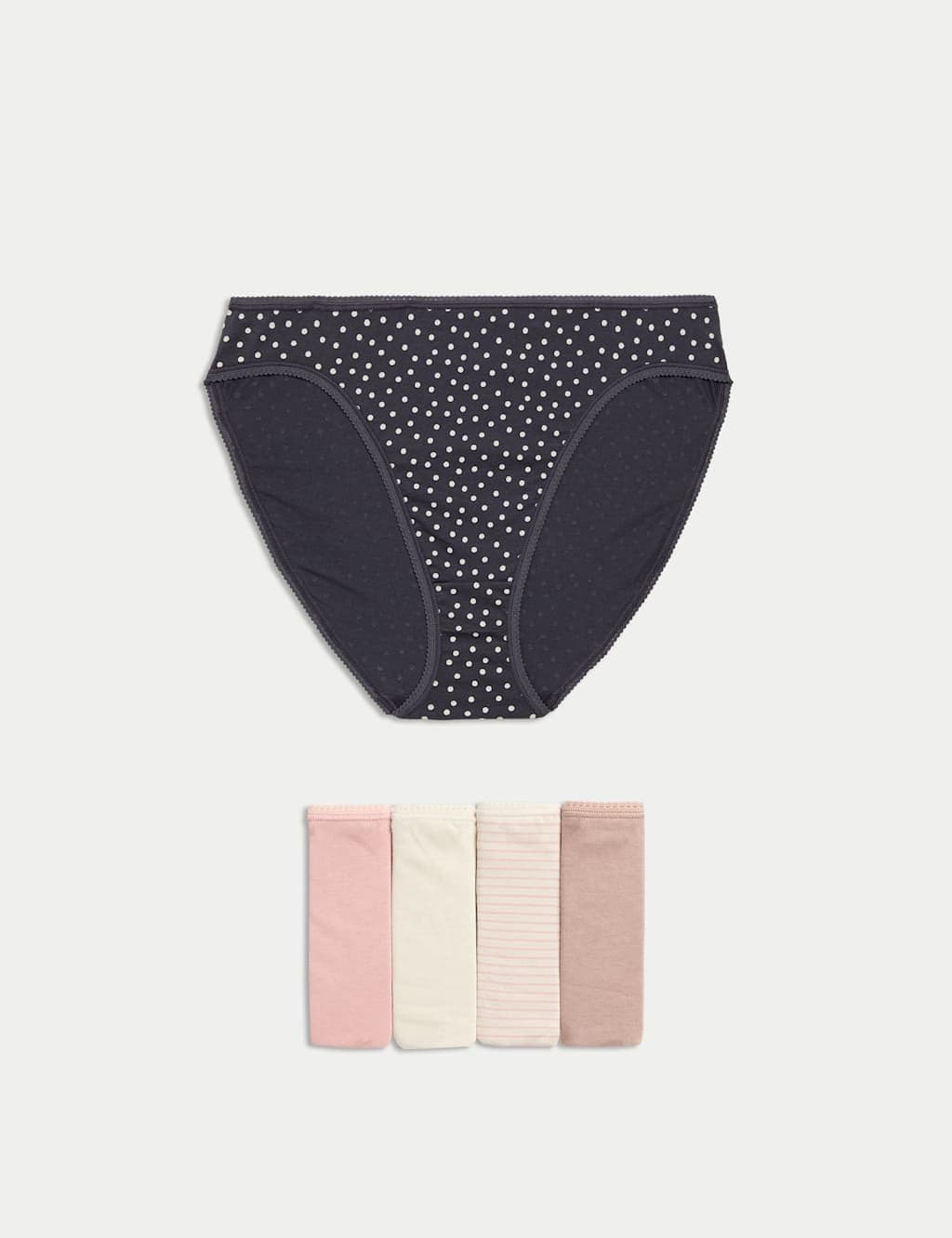 Marks & Spencer M&S 5pk Pure Cotton Printed High Leg Knickers Ivory Mix