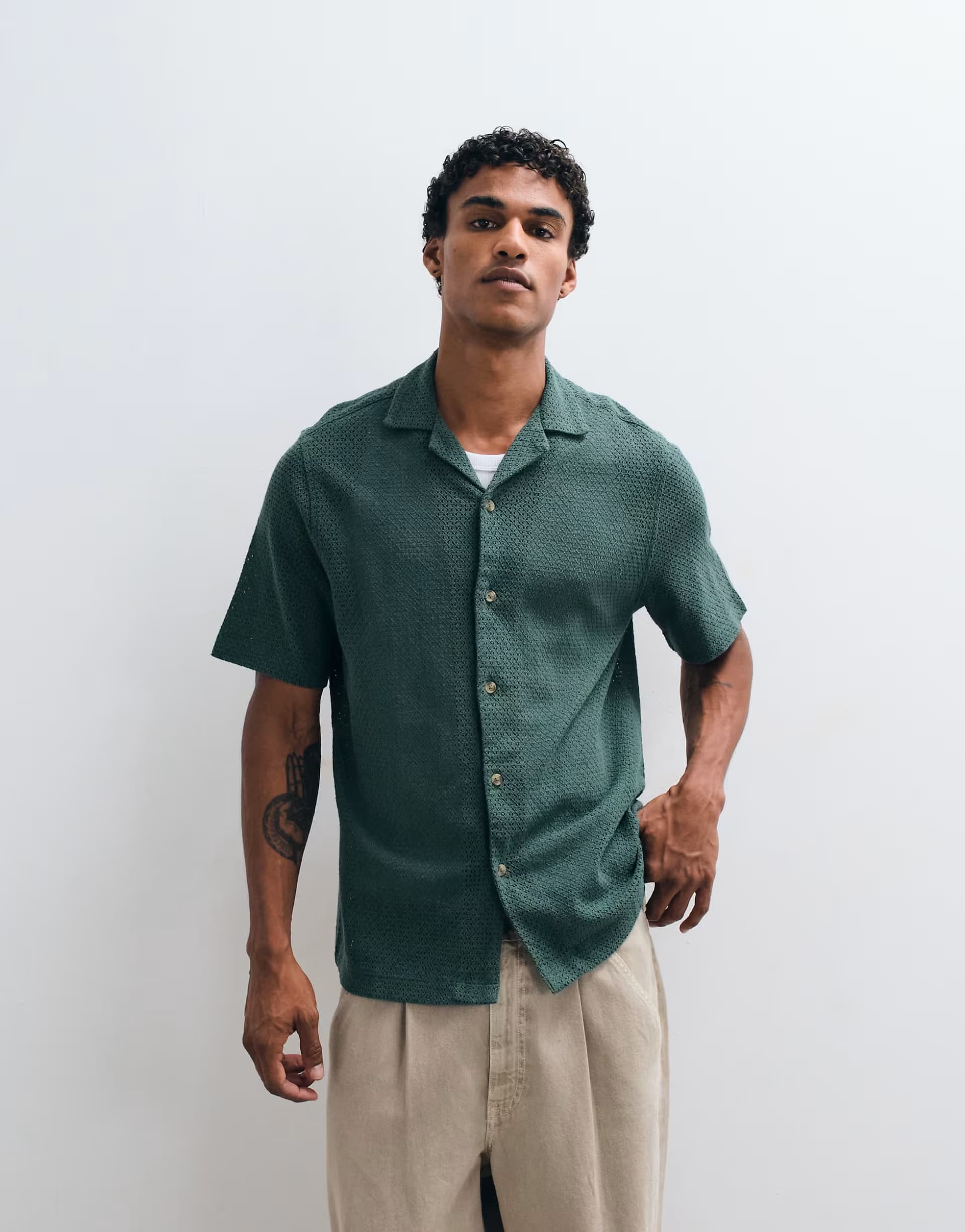 ASOS ASOS DESIGN relaxed revere texture shirt in green